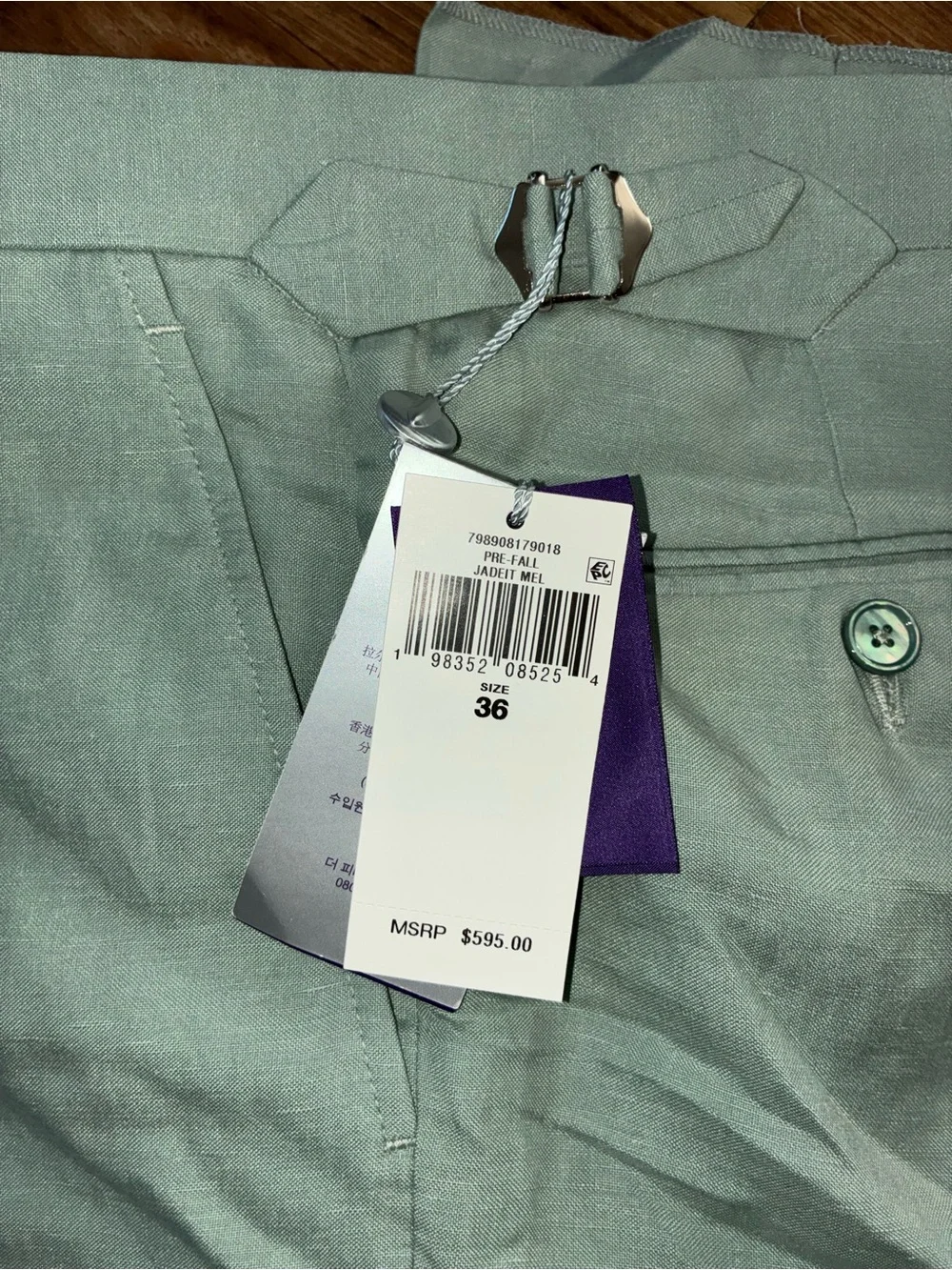 Ralph Lauren Purple Label Mint Green Gregory Hand-Tailored Silk-Linen Trouser